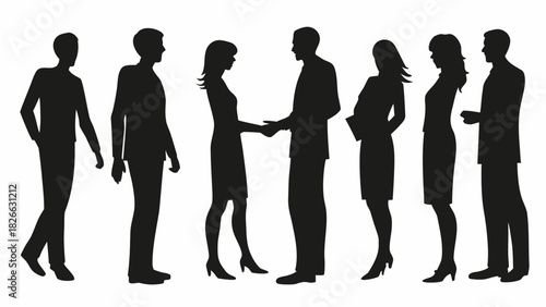 Dynamic team of professionals collaborating and networking together, sealing deals, ready for corporate success in the modern business world with vector origin