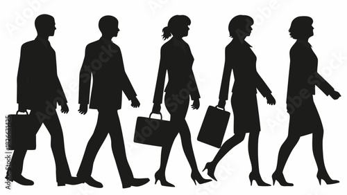 Dynamic team of business professionals stepping forward with purpose, symbolizing career advancement, leadership, and corporate success, originally a vector graphic