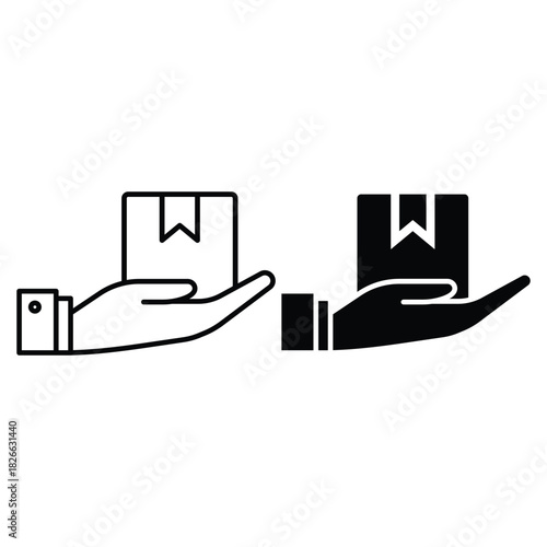 Hand holding package icon in outline and solid style Vector