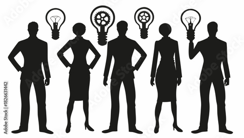 Innovative business team with bright ideas, brainstorming solutions, and driving success together, team silhouettes embody creativity and problem solving