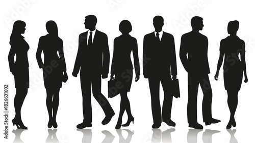 Dynamic team of business professionals in silhouette ready for success, portraying ambition, teamwork, and corporate power in modern business settings