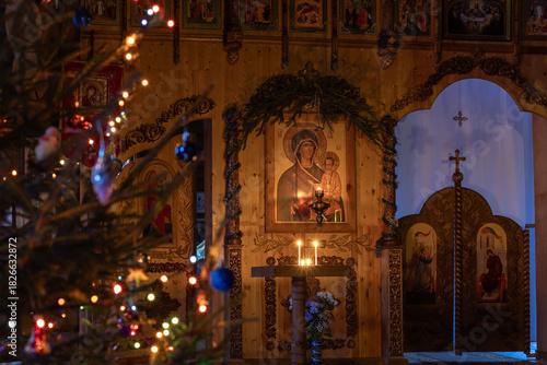 Christmas decorations inside an Orthodox church