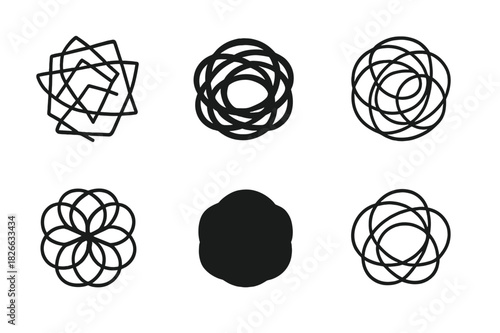 Abstract Hair Logos. Tangled hair. Icon set. Set Logo of tangled hair: Abstract swirl of hairlines. harmonious logo variations of the same emblematic concept,