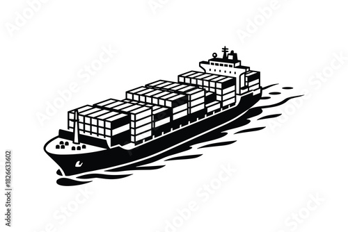 Cargo ship moving forward with containers, ocean freight, sea transportation vessel