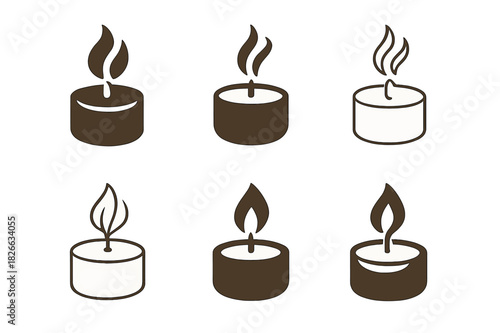 Aromatherapy Logo Variations. Aromatherapy. Icon set. Set Logo of aromatherapy: scented candle flame. harmonious logo variations of the same emblematic