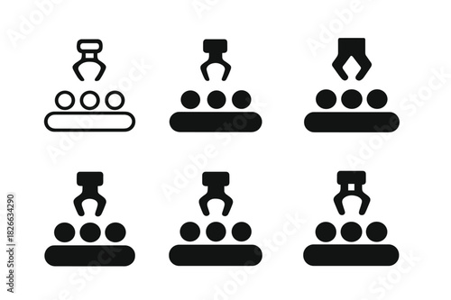 Assembly Line Icons. Assembly Line. Icon set. Set Logo of Assembly Line: Conveyor Belt. harmonious logo variations of the same emblematic concept, each with