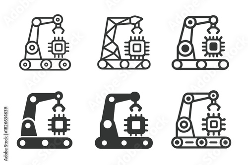 Autonomous Manufacturing Icons. Autonomous manufacturing. Icon set. Set Logo of autonomous manufacturing: AI-powered supply chain. harmonious logo variations