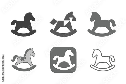 Baby Shower Icon Set. Baby shower party ideas and decorations. Icon set. Set Logo of baby shower party ideas and decorations: rocking horse toy. harmonious
