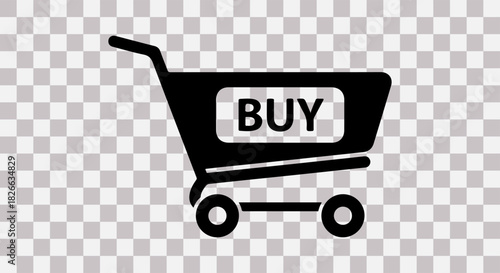 Black shopping cart icon with the word buy in the basket