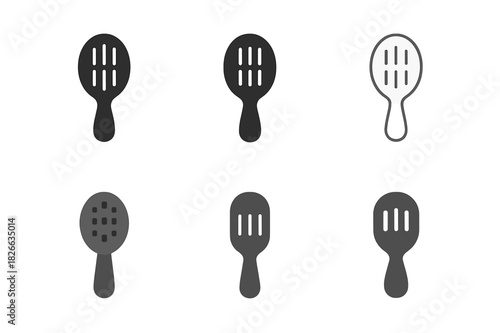 Barbershop Logo Variations. At the Barbershop. Icon set. Set Logo of At the Barbershop: Hairbrush. harmonious logo variations of the same emblematic concept,