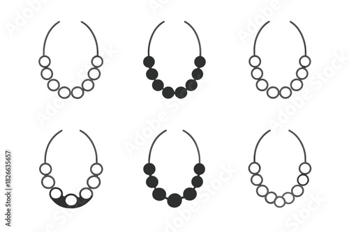 Bead Necklace Logos. Bead Necklace Making. Icon set. Set Logo of Bead Necklace Making: Threaded Beads. harmonious logo variations of the same emblematic