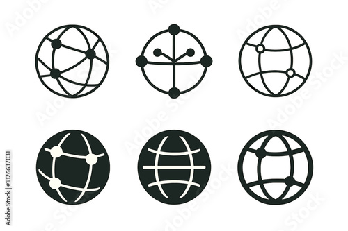 Business Networking Icons. Business Networking. Icon set. Set Logo of Business Networking: global connections sphere. harmonious logo variations of the same