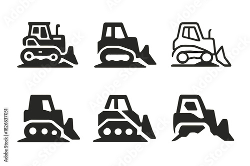 Bulldozer Icon Set. Bulldozer. Icon set. Set Logo of bulldozer: bulldozer in construction site. harmonious logo variations of the same emblematic concept