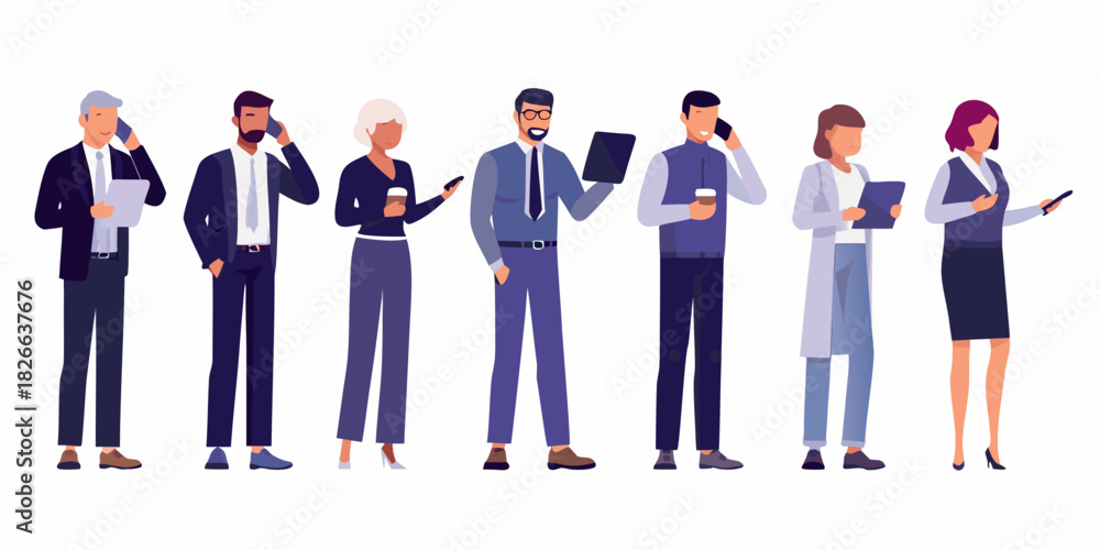 Fototapeta premium Diverse group of business professionals using mobile devices and holding documents