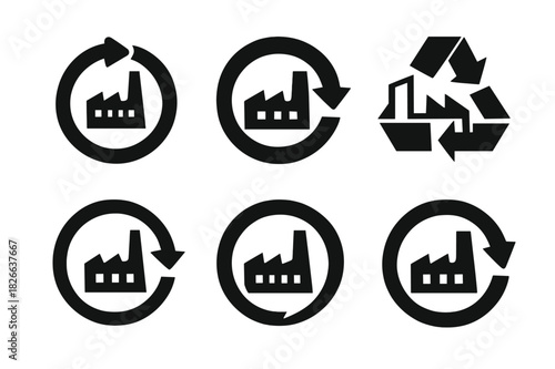 Circular Economy Logos. Circular economy principles in manufacturing. Icon set. Set Logo of circular economy in manufacturing: material reuse loop. harmonious