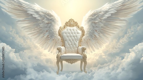 Majestic angelic throne surrounded by clouds and divine light