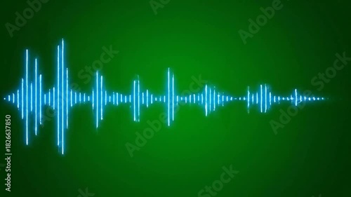 Glowing blue sound wave visualization over a gradient green background