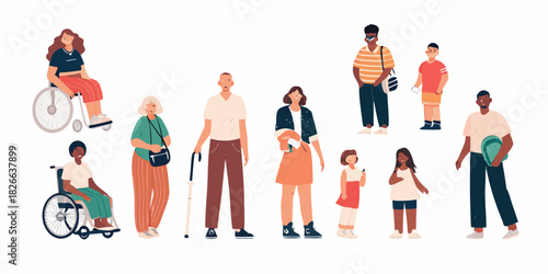 Diverse group of people standing together inclusive community illustration