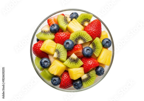 Konstfotografi Isolated bowl of fresh mixed fruit salad, assorted tropical fruit, delicious and