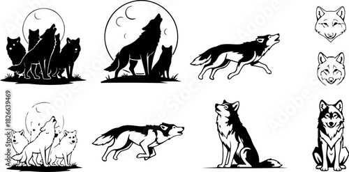 Wolf Silhouette Svg Vector Set Collection