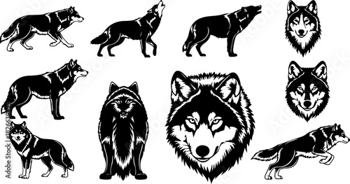 Wolf Silhouette Svg Vector Set Collection