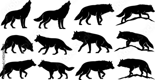 Wolf Silhouette Svg Vector Set Collection