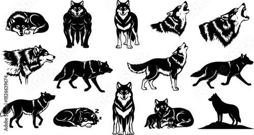 Wolf Silhouette Svg Vector Set Collection
