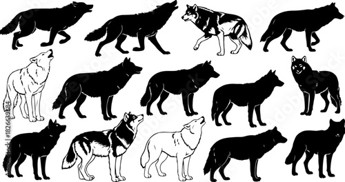 Wolf Silhouette Svg Vector Set Collection