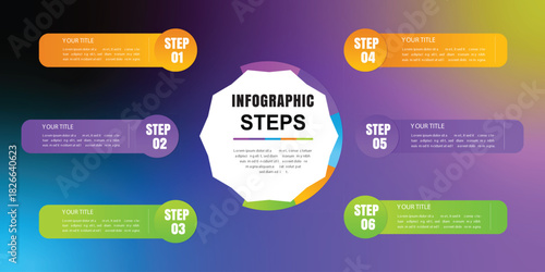Infographic steps template with six options vector design for business presentation process chart or workflow layout