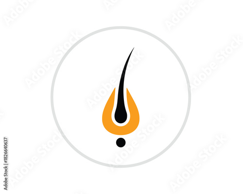 Hair follicle or strand with root in circle showing healthy growth and strength, symbolizing human scalp care