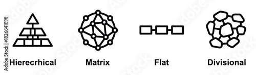 Hierarchical matrix flat and divisional business organization structure outlines