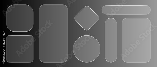 Collection of abstract geometric glass shapes with gradient and embossed effect