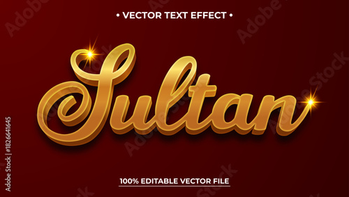 Elegant Gold Sultan Text Effect with Sparkles on a Rich Burgundy Background