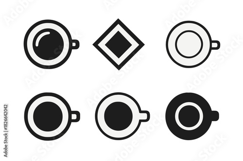 Coffee Cup Logo Variations. Espresso cup. Icon set. Set Logo of coffee cup top view. harmonious logo variations of the same emblematic concept (Symmetrical