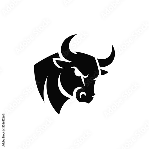 Powerful stylized bull head logo illustration representing strength and finance. isolated on white background, Vector, illustration