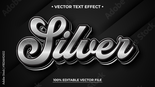Elegant Silver Text Effect on Black Background Vector Illustration Design