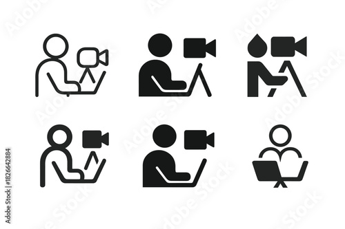 Content Creator Icons. Content creators making videos or writing blogs. Icon set. Set Logo of Content creators making videos or writing blogs: Person with