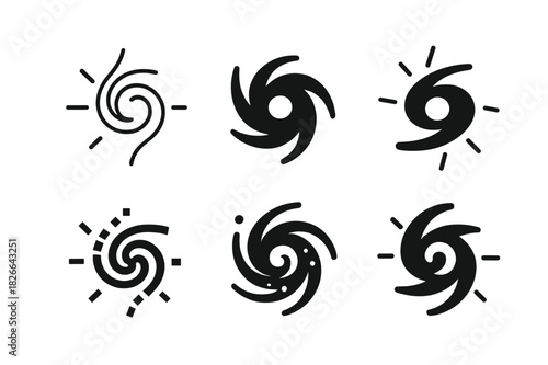 Cosmology Logo Set. The study of the universe's age and expansion. Icon set. Set Logo of cosmology: expanding galaxy spiral. harmonious logo variations of the