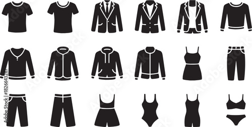 Business suit tie formal icon set. Vector glyph pictograms of suit, tie, business attire, and professional silhouettes