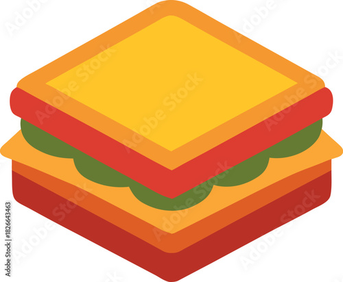 Isometric Grilled Cheese Sandwich with Colorful Layers