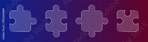 Four glass puzzle pieces in gradient blue and red background