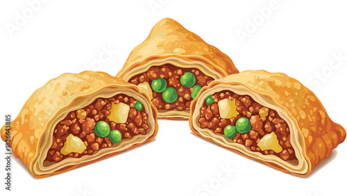 Savory samosas filled with delicious meat, peas, and potatoes perfect for Indian restaurants and global cuisine menus for food lovers