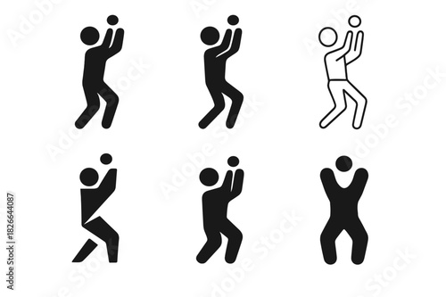 Cricket Icon Set. Cricket. Icon set. Set Logo of Cricket: Fielder Catching. harmonious logo variations of the same emblematic concept (Iconic shape, Filled