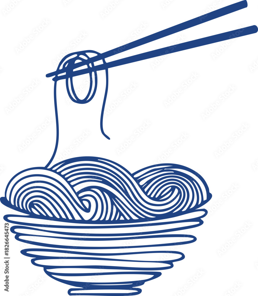 Obraz premium Minimal Noodle Bowl Icons Set | Asian Food Line Art