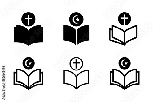 Cultural Symbols Icon Set. The role of religion in shaping cultures. Icon set. Set Logo of religion and culture: open book of faith. harmonious logo variations