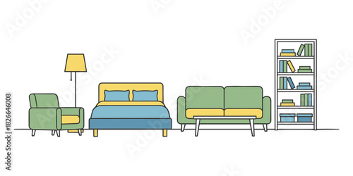 Home interior furniture collection with clean line art