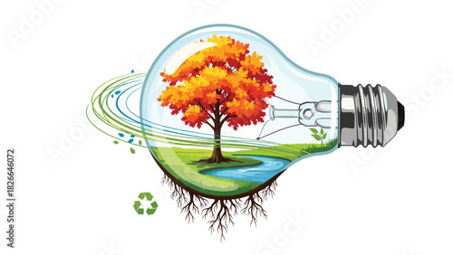 Embrace eco-friendly energy solutions with this vibrant lightbulb landscape showcasing nature's beauty and promoting sustainability awareness