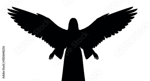 Elegant angel silhouette with spread wings in cmyk