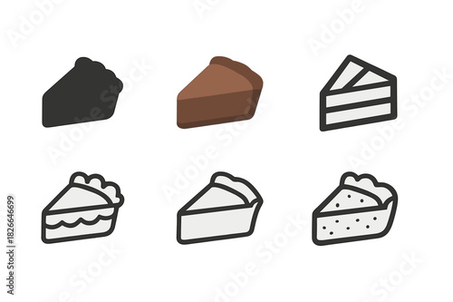 Dessert Logo Variations. Dessert. Icon set. Set Logo of dessert: pie slice. harmonious logo variations of the same emblematic concept, each with different