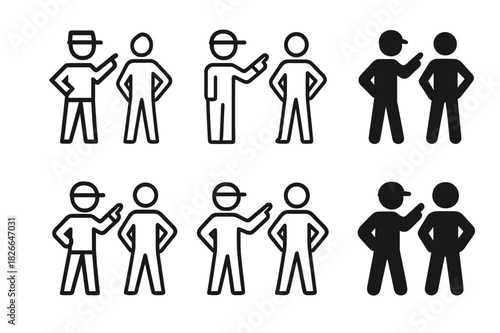 Director-Actor Logo Set. A director giving feedback to an actor on their performance. Icon set. Set Logo of a director giving feedback to an actor on their